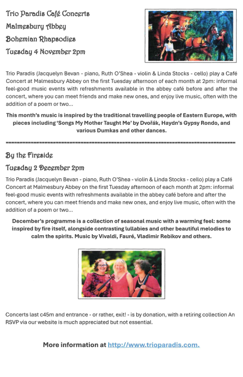 Trio Paradise Cafe Concerts at Malmesbury Abbey